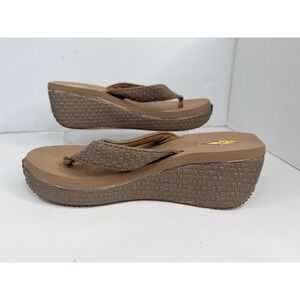 Volatile Tan Wedge Flip Flop Sandals Womens 9 Platform Comfort Casual